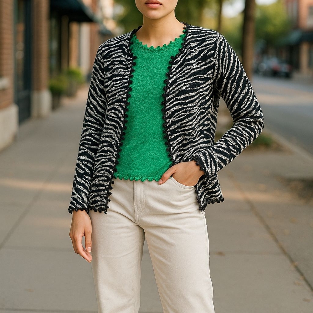Just Be Zebra Pattern Cardigan with Green Top